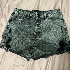 Indigo Rein Black Jean Shorts with High-Waisted Design and Distressed Hem